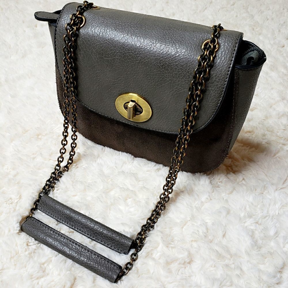 Simply Noelle Grey Suede Trim Saddle Bag Satchel With Good Turn Lock & Hardware